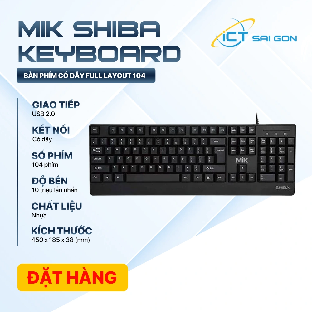 Bàn phím máy tính MIK SHIBA 104 phím, kết nối USB