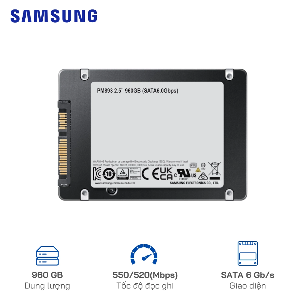 SSD 960GB Samsung Enterprise Datacenter PM893 2.5 inch SATA III MZ-7L396000