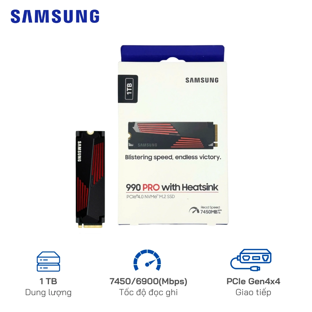 Ổ SSD Samsung 990 PRO Heatsink MZ-V9P1T0 1TB PCIe 4.0 NVMe 7450/6900MB/s