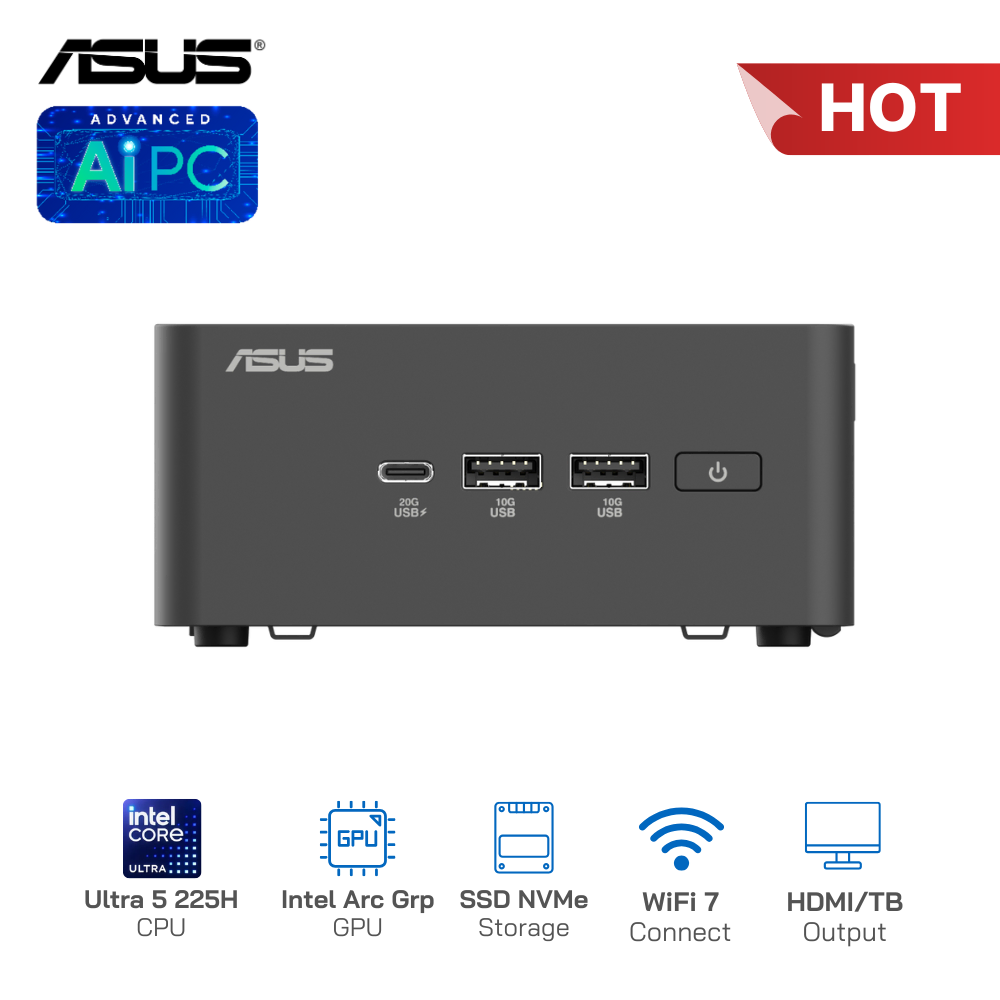 Asus NUC 15 Pro Tall RNUC15CRHU500000I U5-225H/SSD NVMe/WiFi 7/Kết nối 4 màn hình 4K (Barebone)