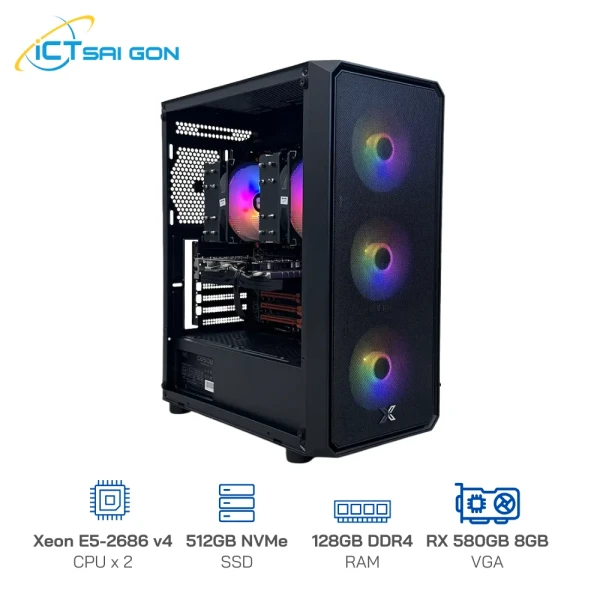 Máy tính giả lập Nox player, LDplayer 2 x Xeon E5-2686 V4, Ram 128GB, SSD 512GB, VGA 8GB, Win 10