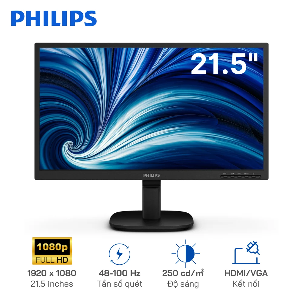 Màn hình Văn Phòng Philips 22B2N2100L/74 21.5" FHD (1920x1080), 100Hz, Cổng kết nối: HDMI-VGA, độ sáng 250 cd/m²