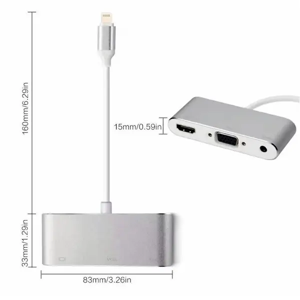 Cáp Lightning -> HDMI + VGA + AUDIO Kingmaster (KY-P002S)