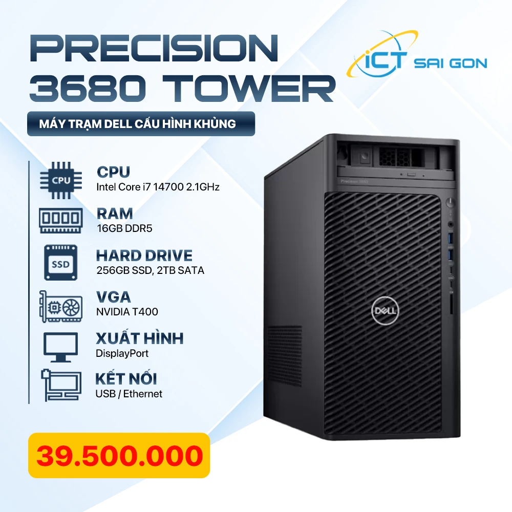 Máy tính bàn Dell Precision 3680 Tower (i7 14700 2.1GHz/ 16GB DDR5/ 256GB SSD/ 2TB SATA/ NVIDIA T400 / Ubuntu 22.04)