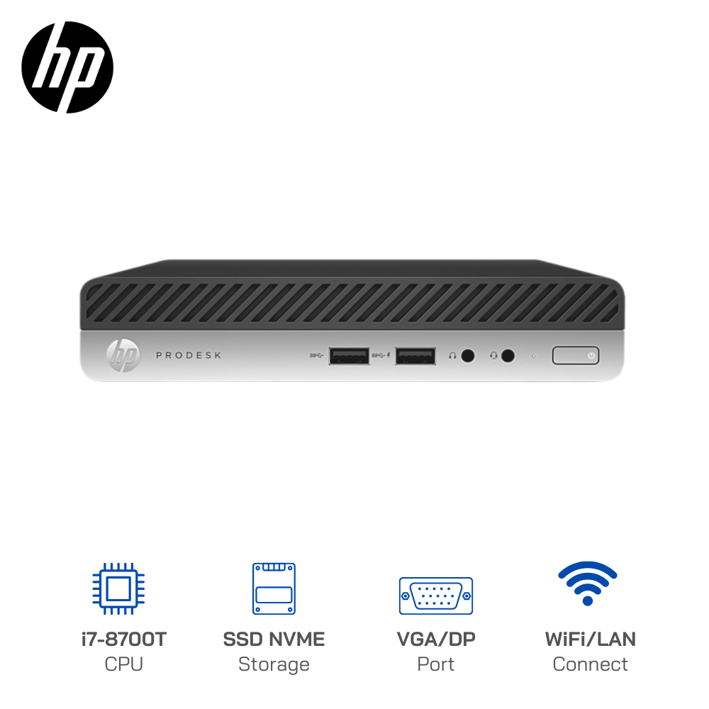 Máy Bộ Mini PC HP ProDesk 400 G4, Core i7-8700T, Ram 16GB, SSD 256GB NVME, Wifi, Win 10