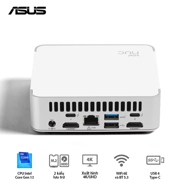 Mini PC Asus NUC13 Prodesk RNUC13VYKI50006/ i5-1340P/ 2xDDR4-3200/ 2xNVMe, SATA/ 2x HDMI 2.1/2x Thunderbolt/ VESA MOUNT