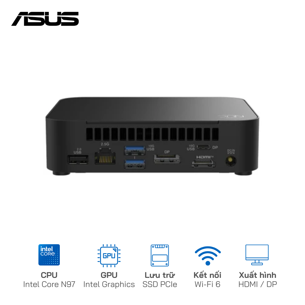 Asus NUC 14 Essential RNUC14MNK9700000/Intel Core N97/SSD NVMe/WiFi 6E/Xuất hình 4K: HDMI và DisplayPort (Barebone)