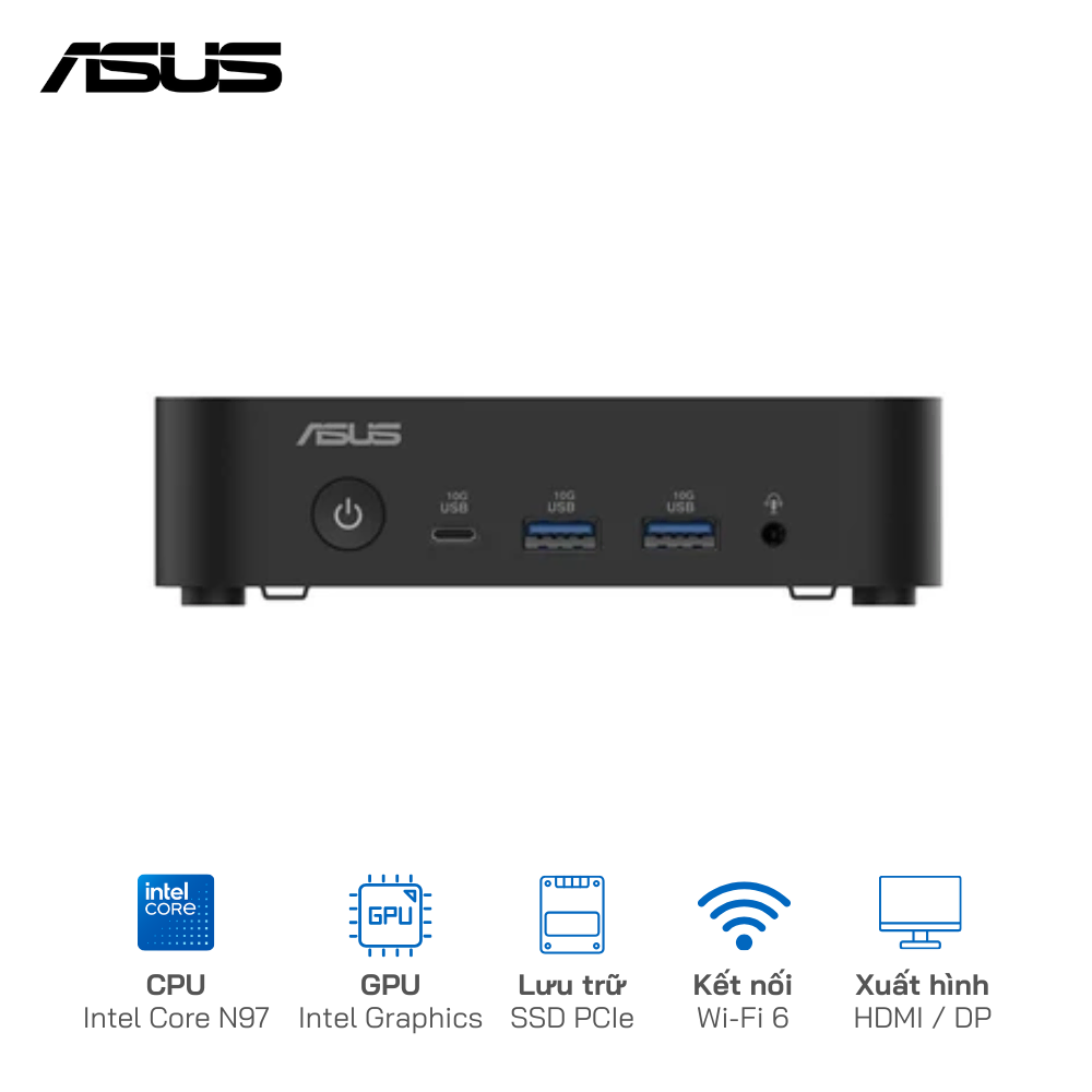Asus NUC 14 Essential RNUC14MNK9700000/Intel Core N97/SSD NVMe/WiFi 6E/Xuất hình 4K: HDMI và DisplayPort (Barebone)