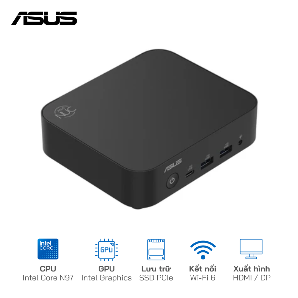 Asus NUC 14 Essential RNUC14MNK9700000/Intel Core N97/SSD NVMe/WiFi 6E/Xuất hình 4K: HDMI và DisplayPort (Barebone)