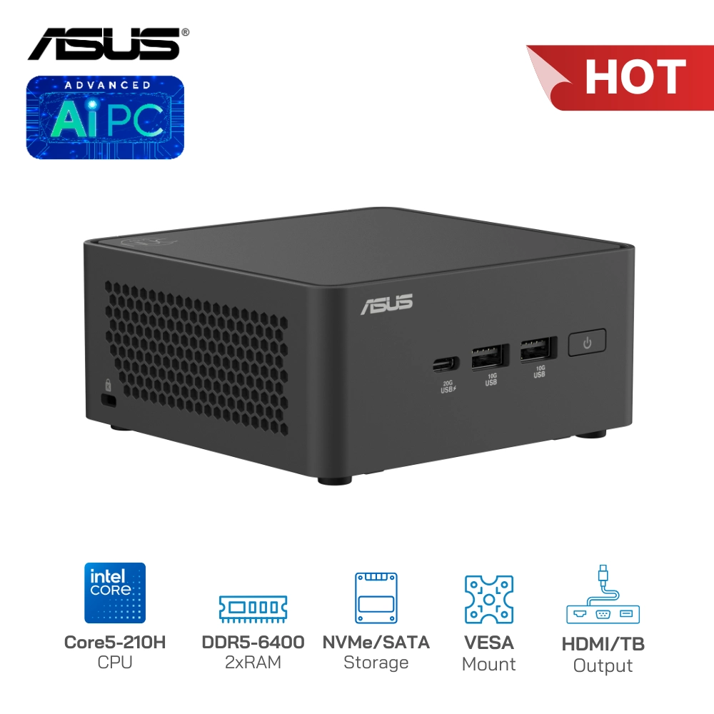 Asus NUC 15 Pro Tall RNUC15CRHC500000I Core5-210H/RAM DDR5-6400/SSD NVMe/Xuất hình: HDMI/Thunderbolt