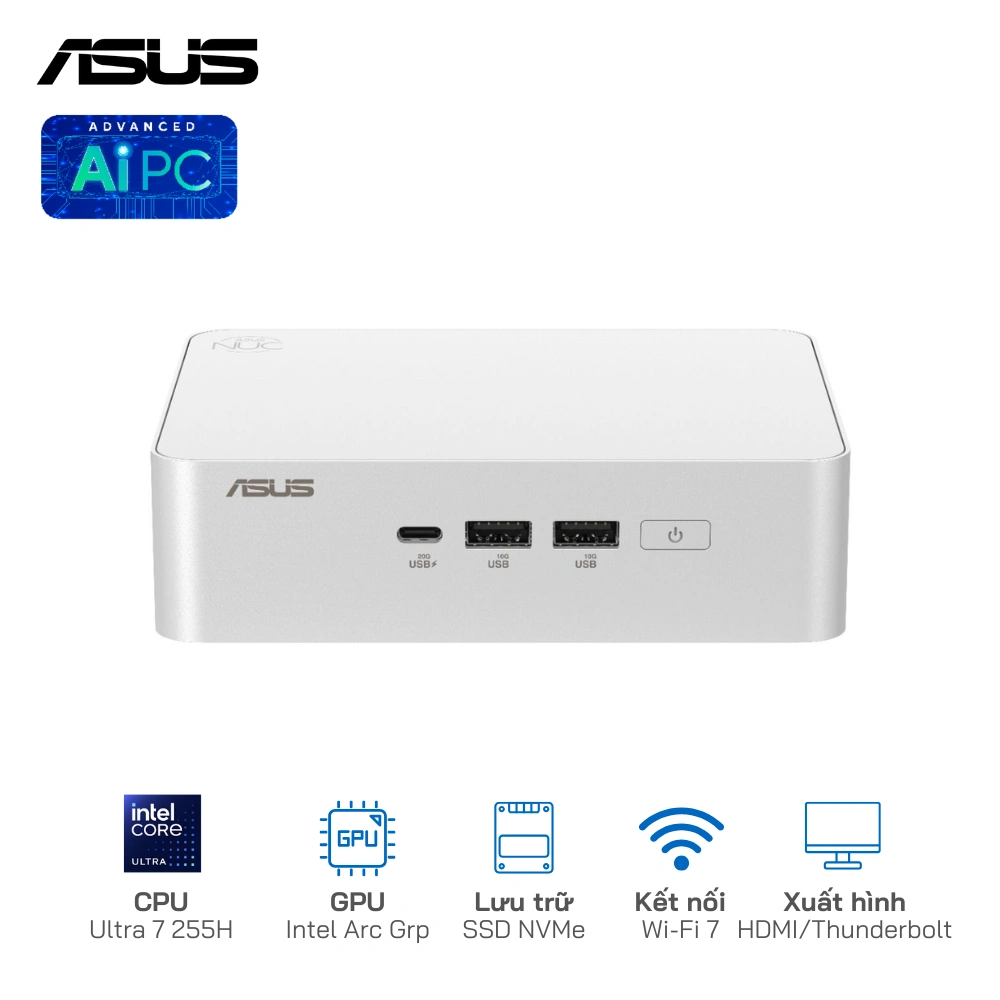 Asus NUC 15 Pro Plus Slim RNUC15CRSU700000I U7-255H/SSD NVMe/WiFi 7/Kết nối 4 màn hình 4K(Barebone)