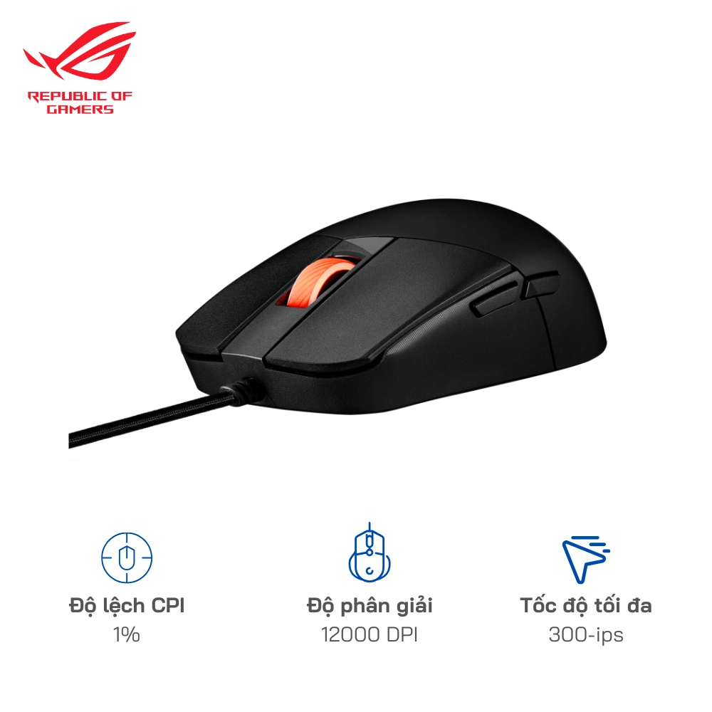 Chuột gaming RGB ROG Strix Impact III Kết nối USB 2.0 / Độ phân giải 12000 DPI / Độ lệch 1%