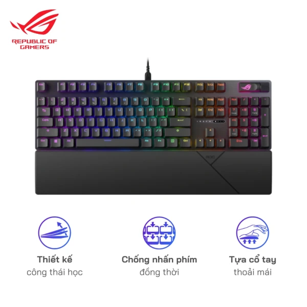 Bàn phím Gaming ROG Strix Scope II Full layout Kết nối USB 2.0 / Đèn RGB / Hỗ trợ Aura Sync