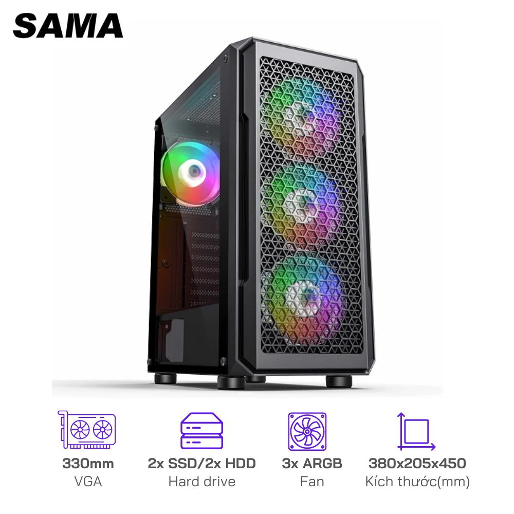 Case Sama 338 BLACK Micro-ATX / ATX / 2x SSD 2x HDD / 3x Fan ARGB