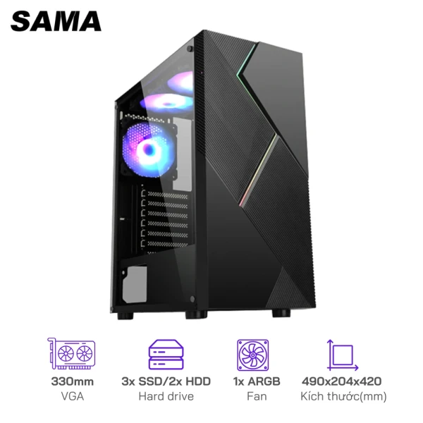 Case Sama HALO Micro-ATX / ATX / 2x HDD 3x SSD / 1x Fan 12cm ARGB