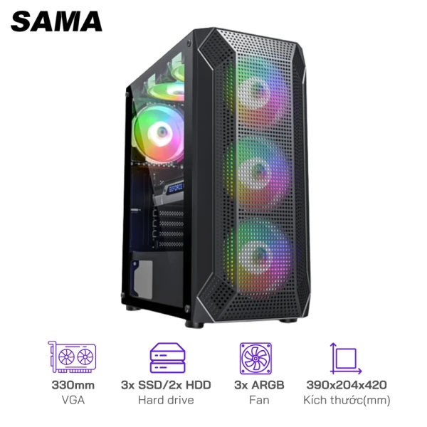 Case Sama Lux /Main: Micro-ATX / ATX/3x SSD 2x HDD/3x Fan 12cm ARGB