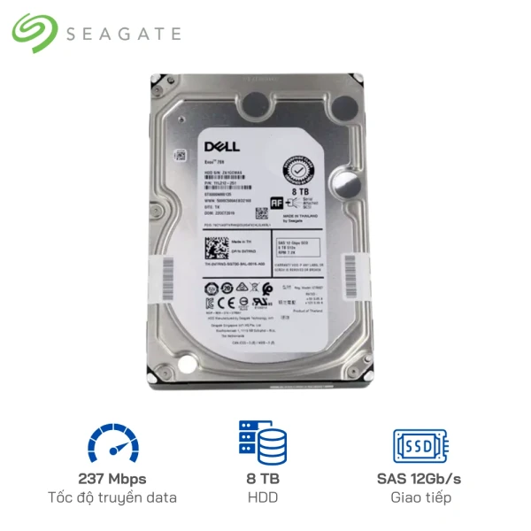 Ô cứng Seagate Dell 8TB 7200 RPM 12Gbps SED 3.5-Inch Serial Attached SAS Hard Drive (hot-swap tray included)
