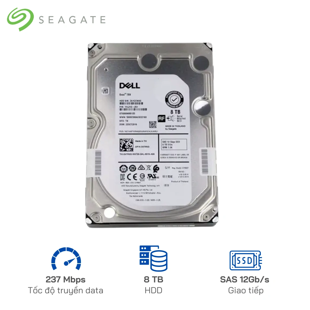 Ô cứng Seagate Dell 8TB 7200 RPM 12Gbps SED 3.5-Inch Serial Attached SAS Hard Drive (hot-swap tray included)