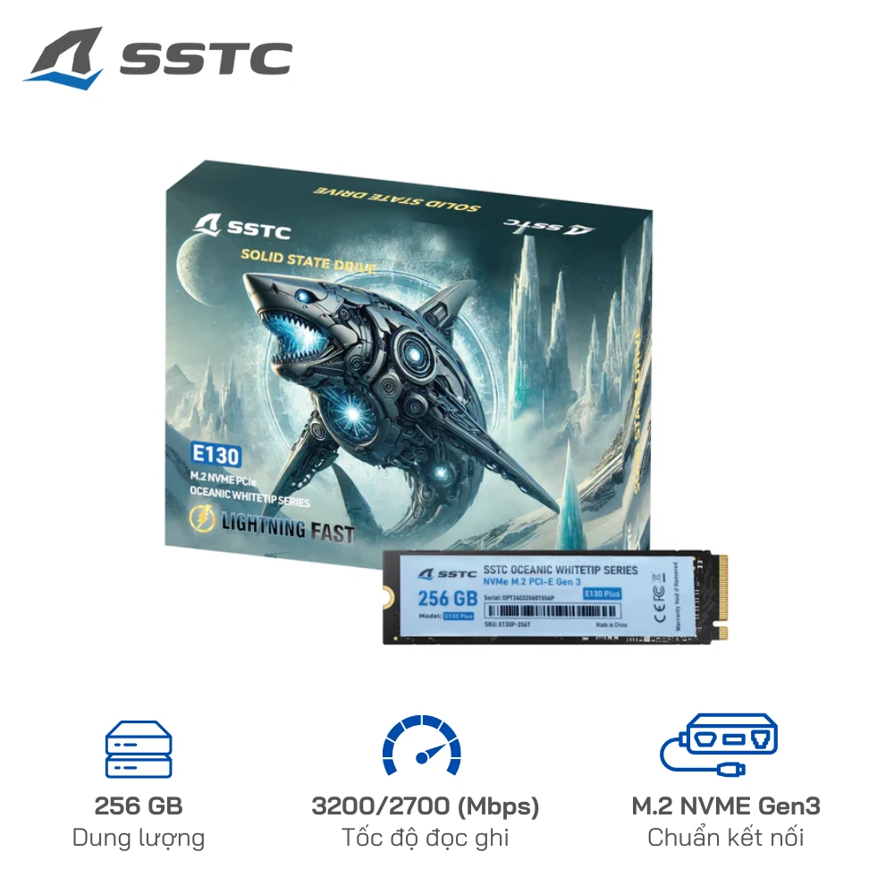 SSD NVMe 256GB SSTC Oceanic WhiteIP E130 Plus Gen 3 R/W:3200/2700