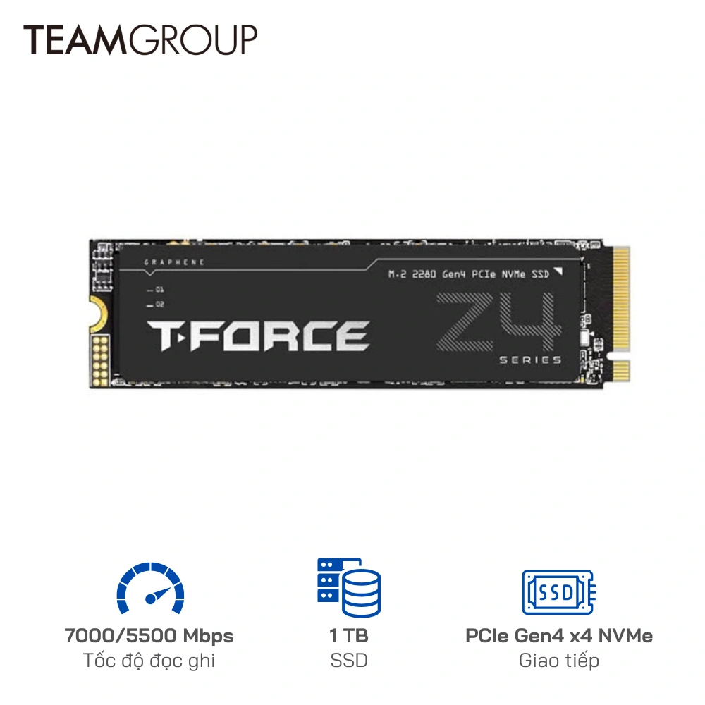 Ổ cứng SSD TeamGroup 1TB Z44A7Q M.2 PCIe 4.0 NVMe Gen4x4 - Tốc độ đọc 7,000/ ghi 5,500 MB/s