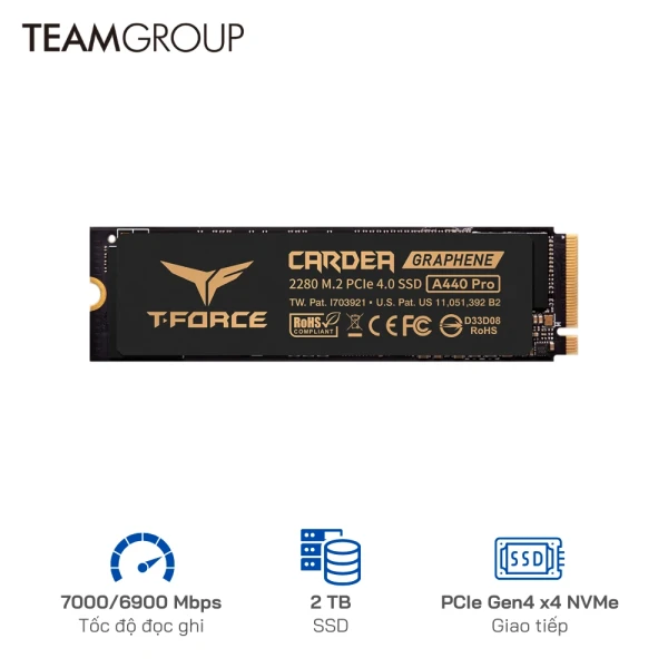 Ổ cứng SSD TeamGroup 2TB CARDEA A440 PCIe Gen4 x4  tốc độ 7,000/6,900 MB/s