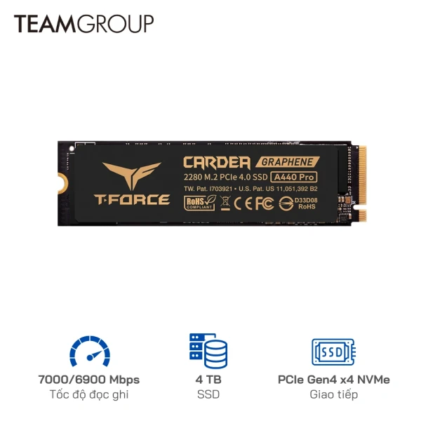 Ổ cứng SSD TeamGroup 4TB CARDEA A440 PCIe Gen4 x4  tốc độ 7,000/6,900 MB/s