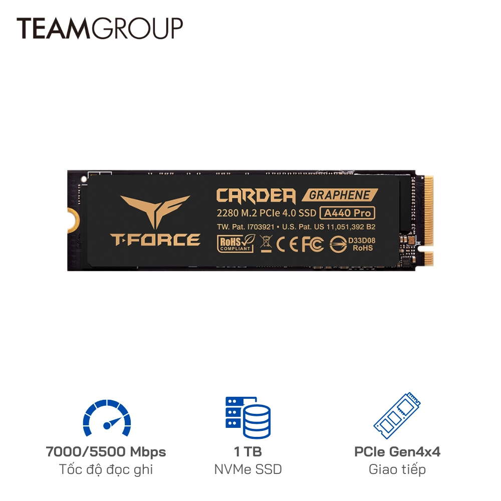 Ổ cứng SSD TeamGroup 1TB CARDEA A440 PCIe Gen4 x4 tốc độ 7,000/5,500 MB/s