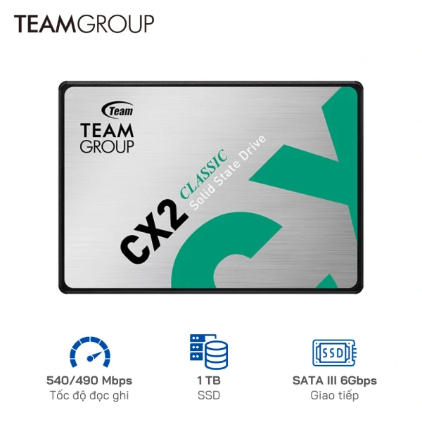 Ổ cứng SSD TeamGroup CX2 1TB 2.5 inch SATA III - Tốc độ 540/ 490MB/s