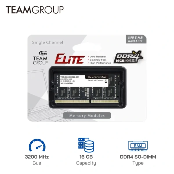 Ram laptop TeamGroup Elite 16GB DDR4 bus 3200Mhz