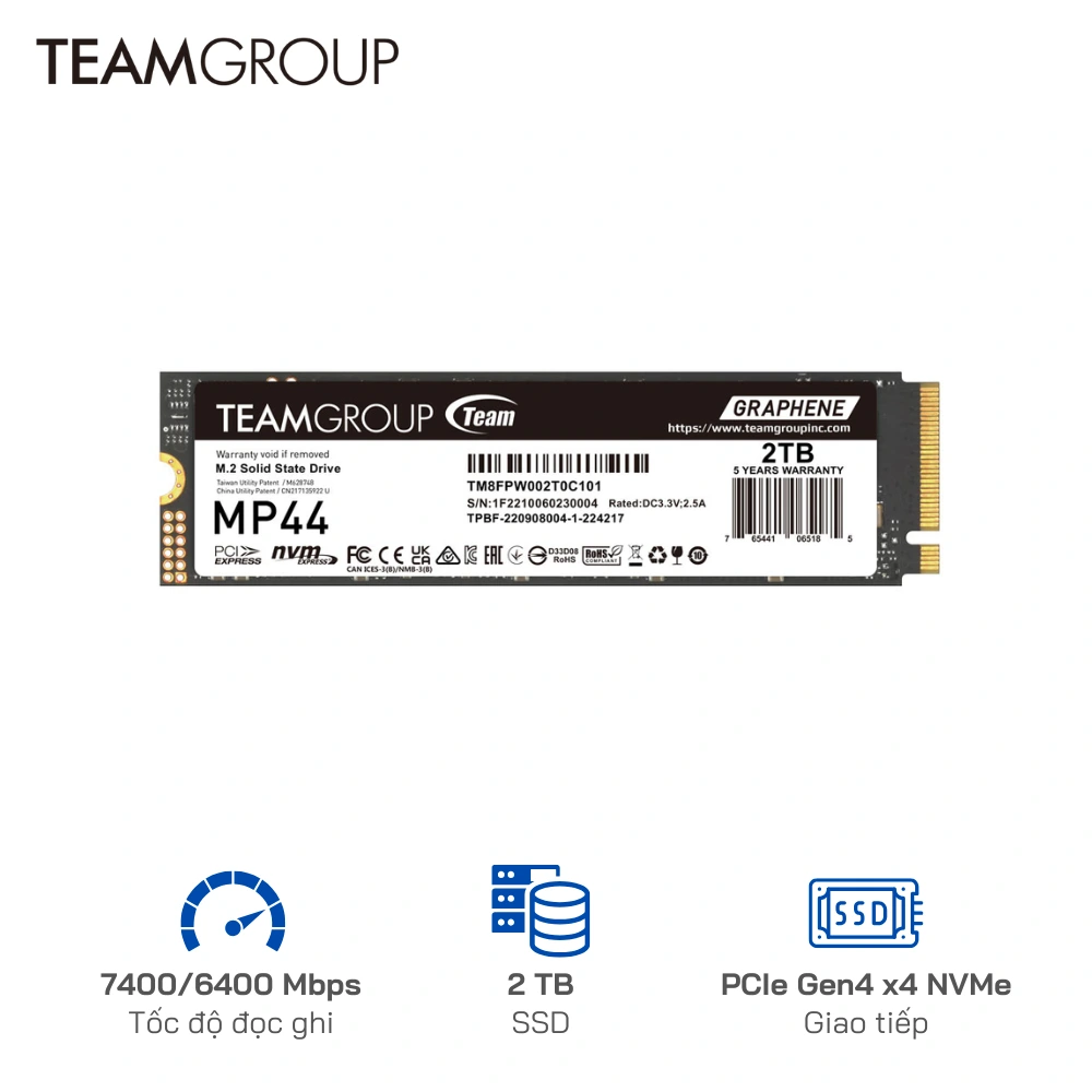 Ổ cứng SSD TeamGroup 2TB MP44  PCIe Gen4 x 4 NVME - Tốc độ 7000/6400 MB