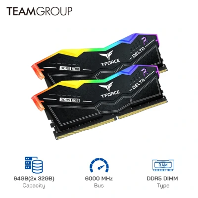 Ram Desktop TeamGroup T-Force Delta RGB 2x32GB DDR5 6000MHz Black/White