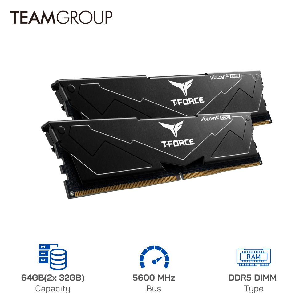 Ram Desktop Teamgroup Vulcan Black 64GB (32GB x 2) DDR5 5600Mhz