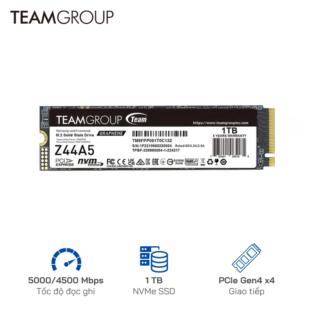 Ổ cứng SSD TeamGroup 1TB Z44A5 PCIe Gen4 x 4 NVME - Tốc độ 5000/4500 MB/s