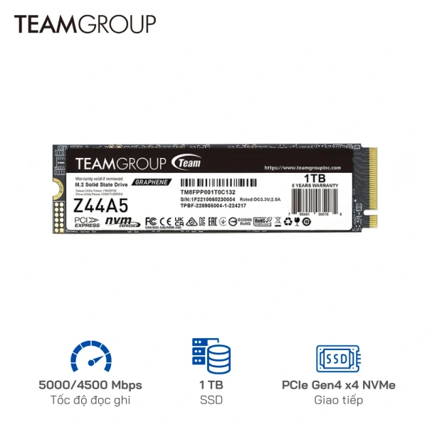 Ổ cứng SSD TeamGroup 1TB Z44A5  PCIe Gen4 x 4 NVME - Tốc độ 5000/4500 MB/s