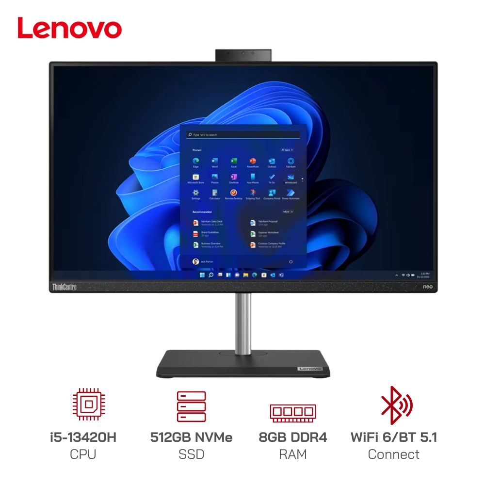 PC ThinkCentre Neo 30a 24 Gen 4 AIO Core I5-13420H, Ram 16GB, SSD 512GB, WF+BT, 24 inch FHD, Win 11H, 12SC0025VA