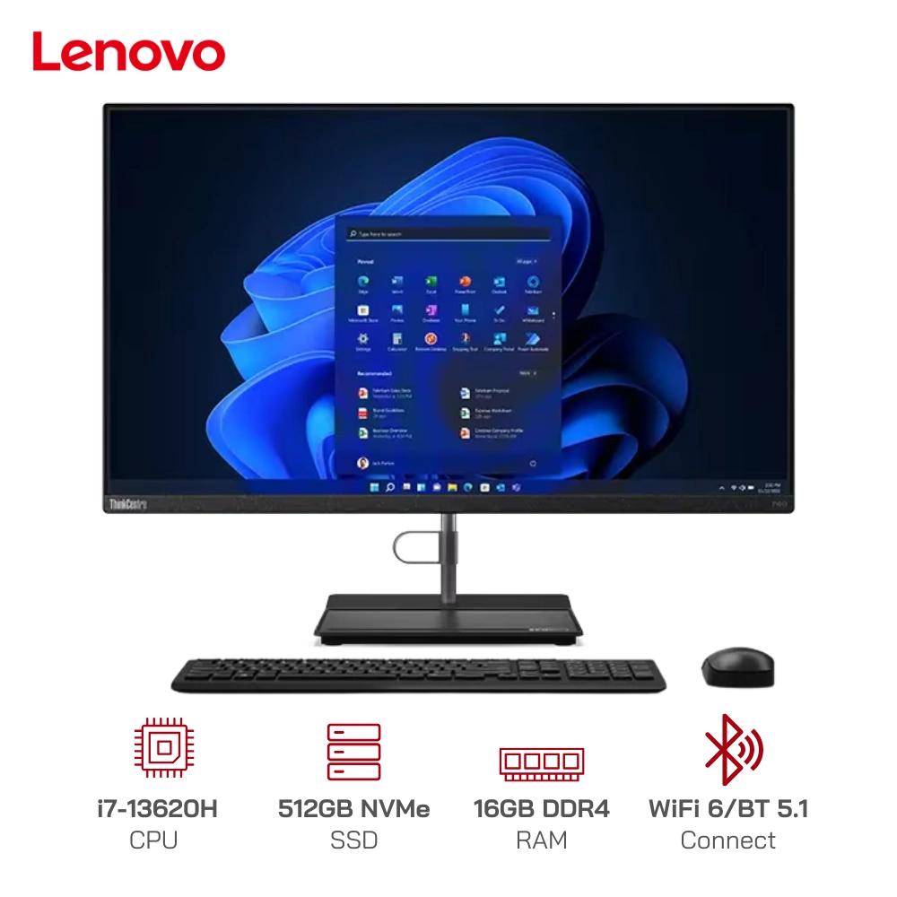 PC ThinkCentre neo 30a 27 Gen 4 RPL-P AIO Core I7-13620H, Ram 16GB, SSD 512GB, WF+BT, 27 inch FHD, Win 11H 12JU001GVN