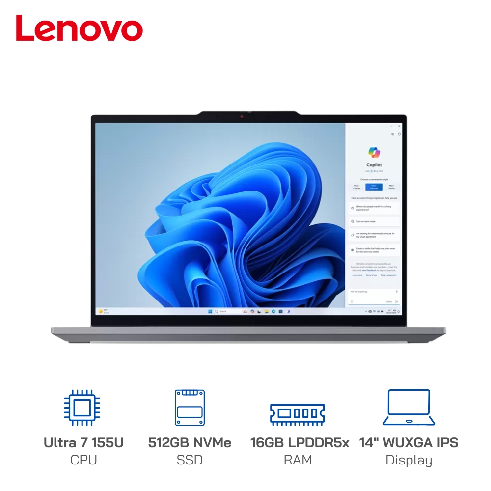 Laptop Lenovo ThinkPad T14S Gen 5, Ultra 7 155U, Ram 16GB, SSD 512GB, Màn hình 14", IPS, Wifi 7