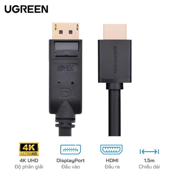 Cáp Displayport 1.2 to HDMI dài 1,5m hỗ trợ 4K*2K Ugreen 10239