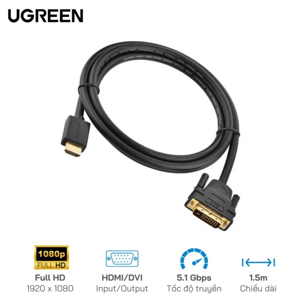 Cáp HDMI to DVI 24+1 dài 1,5m HD106 Ugreen 11150