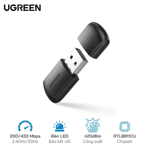 USB Wifi Ugreen AC650 20204 Băng tần kép 5G/2.4G