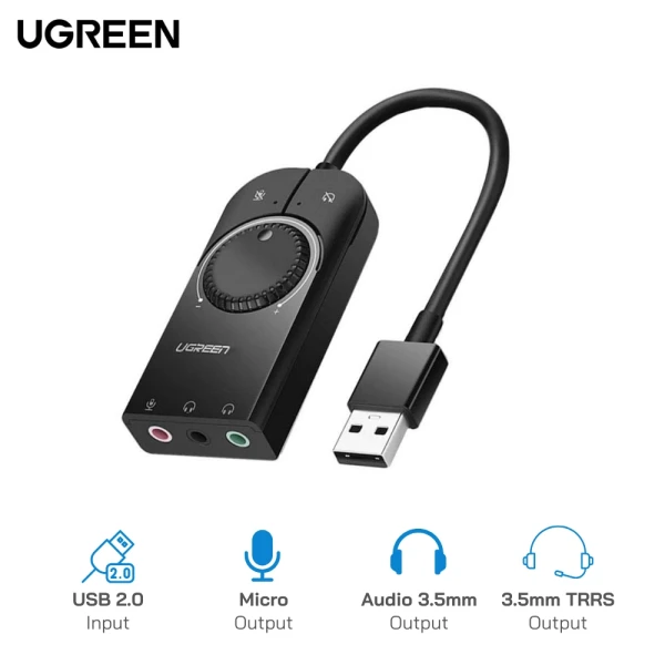 Cáp Chuyển đổi cổng USB 2.0 sang Audio 3.5mm kèm Mic, Ugreen CM129 40964