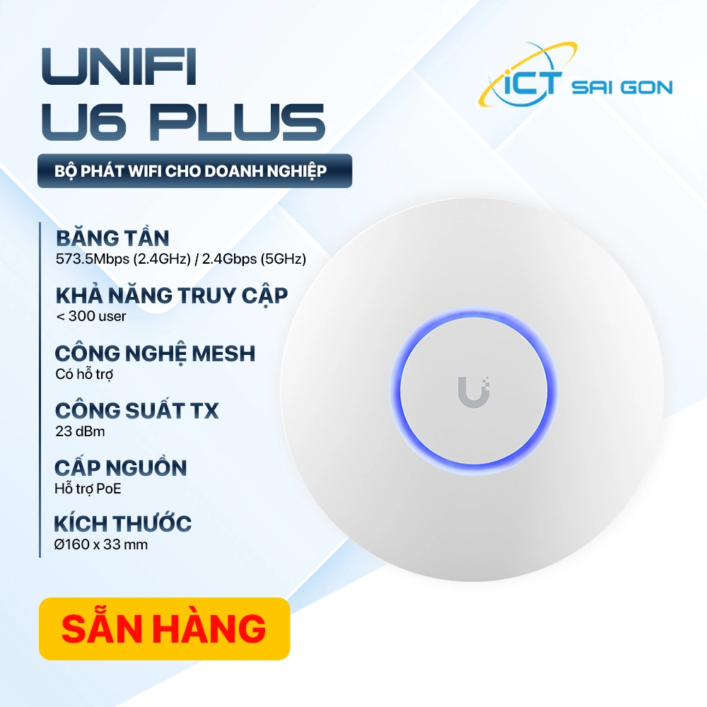 Bộ phát wifi UniFi U6 Plus (U6+) / Chuẩn AX / Kết nối 300 User / AX3000Mbps / WiFi Mesh
