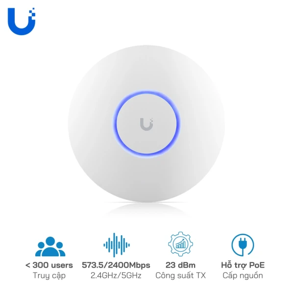 Bộ phát wifi UniFi U6 Plus (U6+) / Chuẩn AX / Kết nối 300 User / AX3000Mbps / WiFi Mesh
