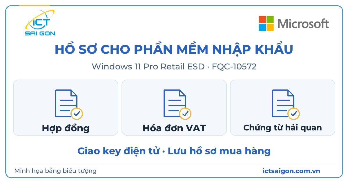 Minh họa bằng biểu tượng: hợp đồng, hóa đơn VAT và chứng từ hải quan cho phần mềm nhập khẩu