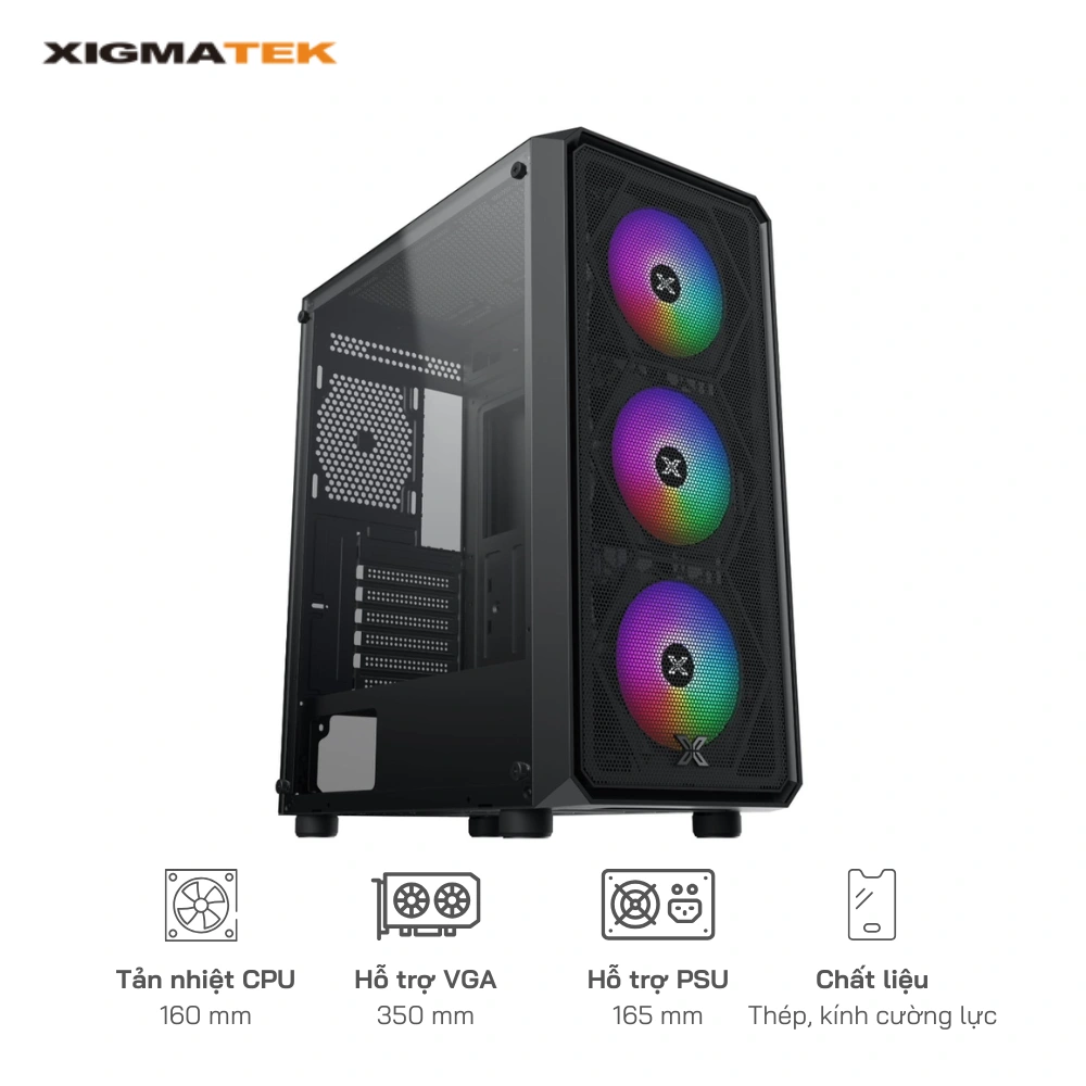 Case XIGMATEK DUO X 3F (EN45127) - GAMING ATX, KÈM 03 FAN XIGMATEK Z20F