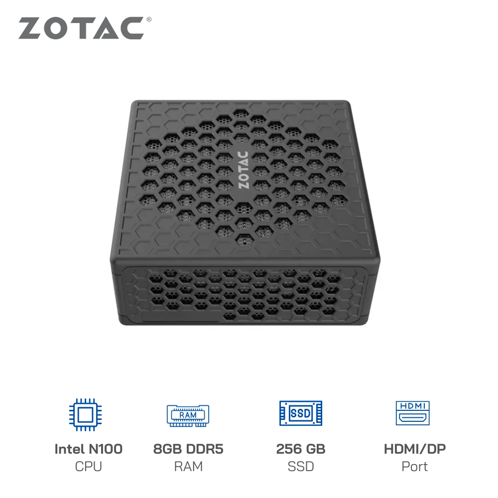 Mini PC Zotac Nano CI337 Cpu N100, Ram 8GB DDR5, SSD 256GB, WIFI+BT, HDMI, DisplayPort, USB-C, ZBOX-CI337NANO-BE1