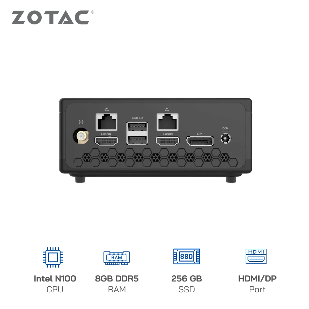 Mini PC Zotac Nano CI337 Cpu N100, Ram 8GB DDR5, SSD 256GB, WIFI+BT, HDMI, DisplayPort, USB-C, ZBOX-CI337NANO-BE1