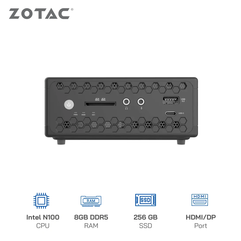 Mini PC Zotac Nano CI337 Cpu N100, Ram 8GB DDR5, SSD 256GB, WIFI+BT, HDMI, DisplayPort, USB-C, ZBOX-CI337NANO-BE1