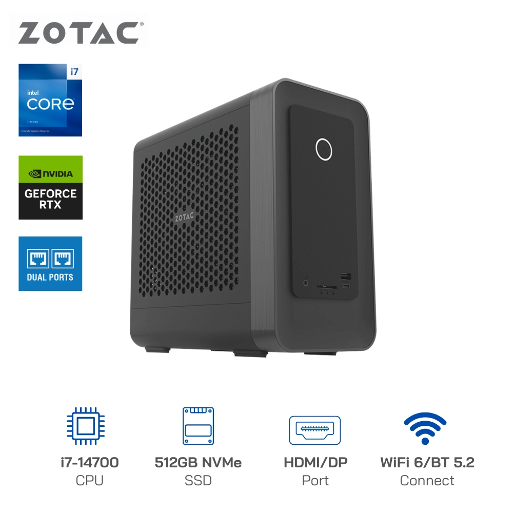Mini PC Zotac MAGNUS ONE CPU I7-14700, Ram 16GB DDR5, SSD 512GB, WIFI+BT, HDMI, DisplayPort, USB-C, ZBOX-ERP74070SC-BE1