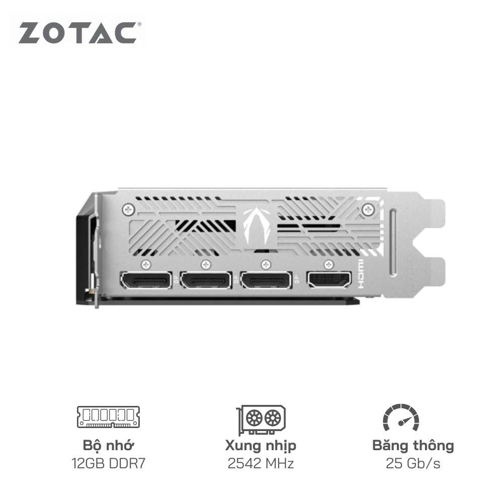 Card Màn Hình ZOTAC Gaming GeForce RTX 5070 Solid OC 12GB 192Bit - Cổng xuất hình: HDMI/DisplayPort, 3 quạt